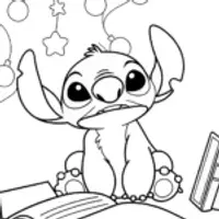 Stitch in a magical library