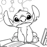 Stitch in a magical library