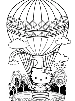 Hello Kitty’s balloon adventure coloring pages