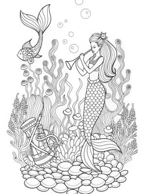 Barbie conducting an underwater orchestra coloring pages