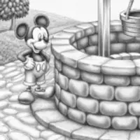 Mickey Mouse at the wishing well