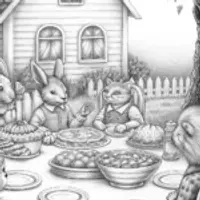Animals having a Thanksgiving feast
