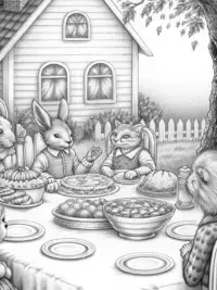 Animals having a Thanksgiving feast