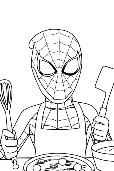 A coloring page of Miles Morales superhero chef