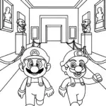 Mario and Luigi racing in an art gallery