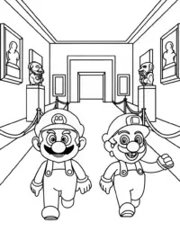 Mario and Luigi racing in an art gallery