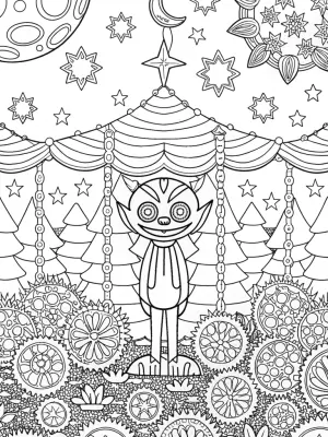 Huggy Wuggy in a cosmic garden coloring pages