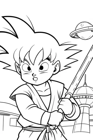 A coloring page of Goku at the alien pet showdown