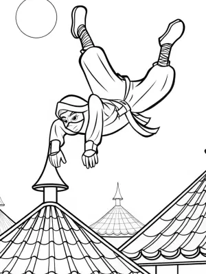 Ninja flipping on circus rooftops coloring pages