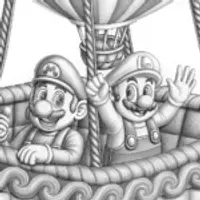 Mario and Luigi in a hot air balloon
