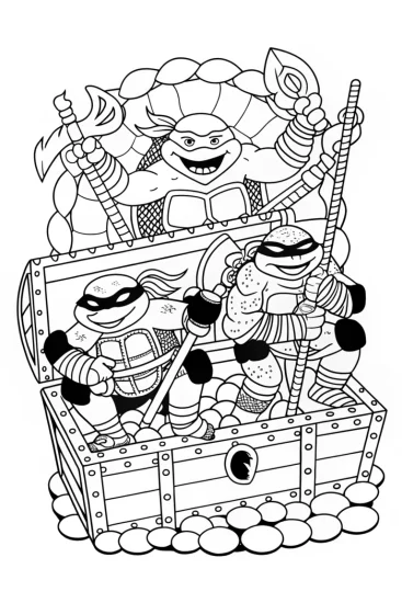 A coloring page of Teenage Mutant Ninja Turtles treasure hunt