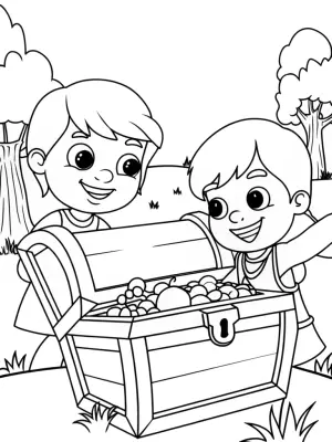 Kids discovering a time capsule coloring pages