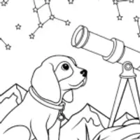 Puppy astronomer observing stars
