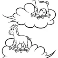 Animals roller skating on clouds