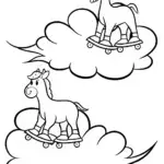 Animals roller skating on clouds