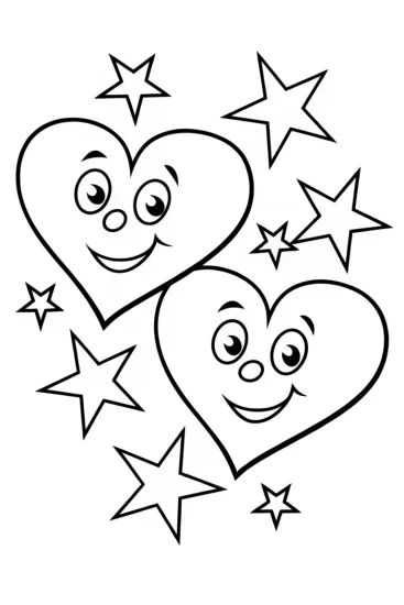 A coloring page of Heart-shaped characters in the stars