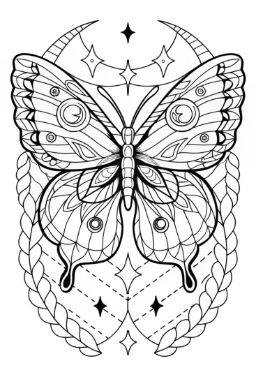 A coloring page of Butterfly weaving a celestial tapestry