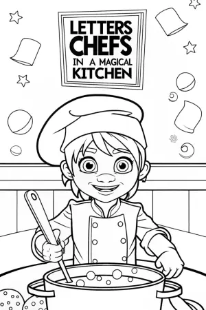 Letters as chefs in a magical kitchen coloring pages