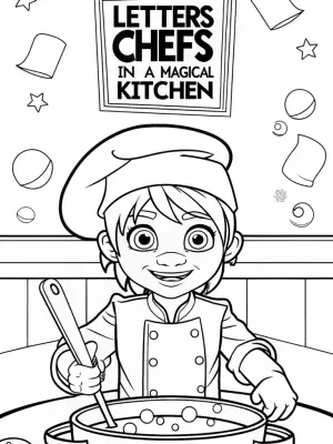 Letters as chefs in a magical kitchen coloring pages