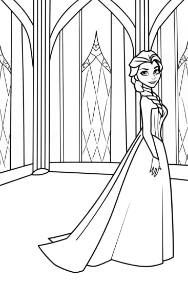 A coloring page of Elsa in the ice labyrinth