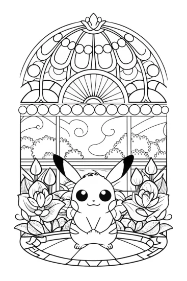 A coloring page of Legendary Pokémon in the sky garden