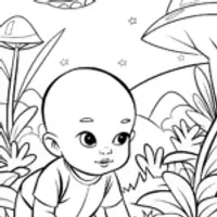 Baby exploring a space garden