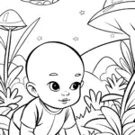 Baby exploring a space garden