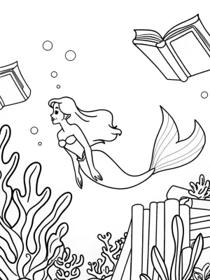Little Mermaid underwater library coloring pages