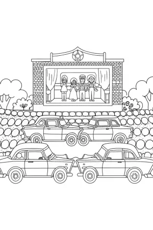 Bratz dolls at a drive-in movie coloring pages
