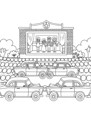 Bratz dolls at a drive-in movie coloring pages