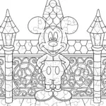 Mickey Mouse assembling a puzzle
