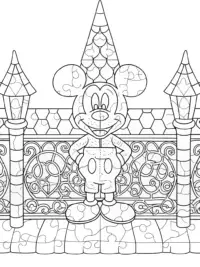 Mickey Mouse assembling a puzzle