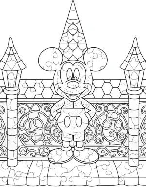 Mickey Mouse assembling a puzzle coloring pages