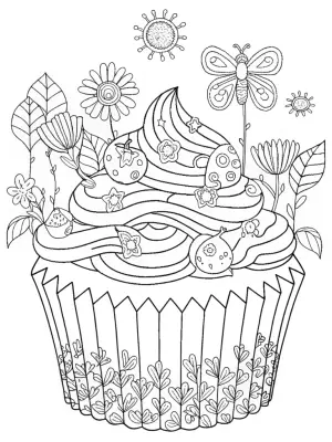 Cupcake Chic in the fairy garden coloring pages