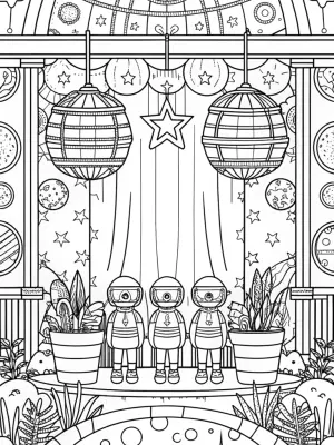 Blippi’s garden party in space coloring pages