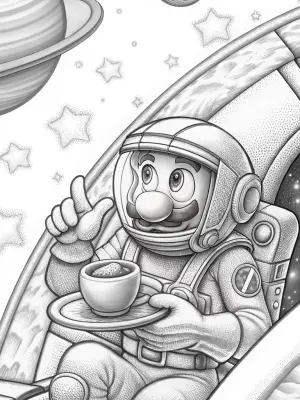 Luigi serves coffee in space coloring pages