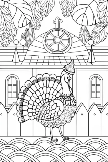 A coloring page of Turkey on a musical journey