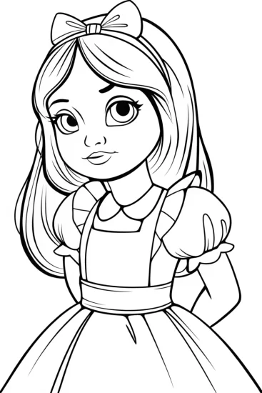 A coloring page of Alice in the weather workshop