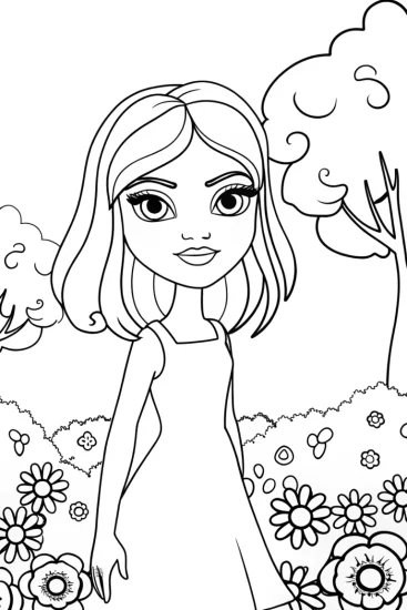 A coloring page of ZARA in a magical garden