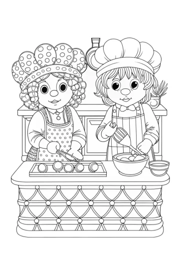 A coloring page of Rainbow Friends cooking competition