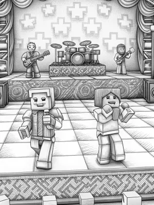 Minecraft characters in concert coloring pages