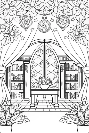 A coloring page of Jasmine’s enchanted herbarium