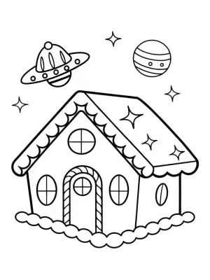 Gingerbread house on a space expedition coloring pages