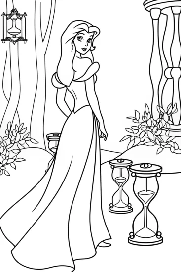 A coloring page of Jasmine in the time garden
