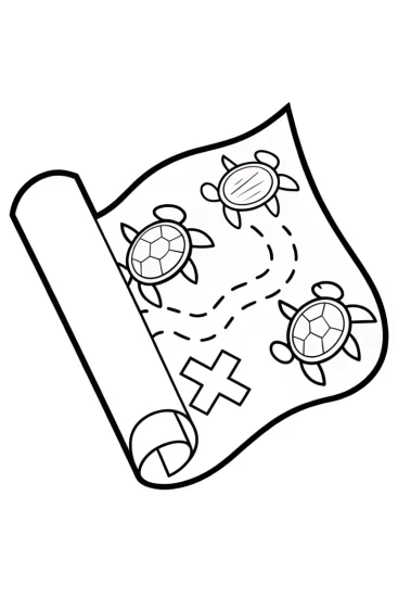 A coloring page of Ninja Turtles treasure map quest