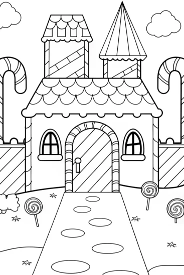 A coloring page of Candy castle treasure hunt