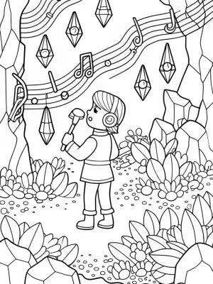 JJ exploring the enchanted music cave coloring pages