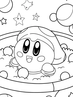 Kirby in a cosmic bubble bath coloring pages