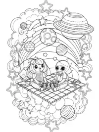 Rainbow Friends picnic in space