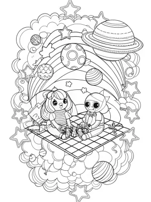 Rainbow Friends picnic in space coloring pages